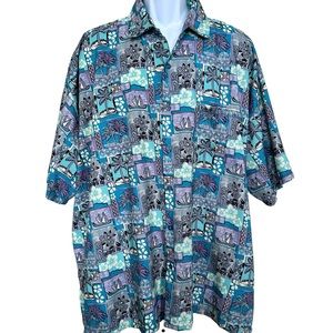 Rima Men’s Sz 2XL Purple Aqua Short Sleeve Tropical Beach Camp Shirt